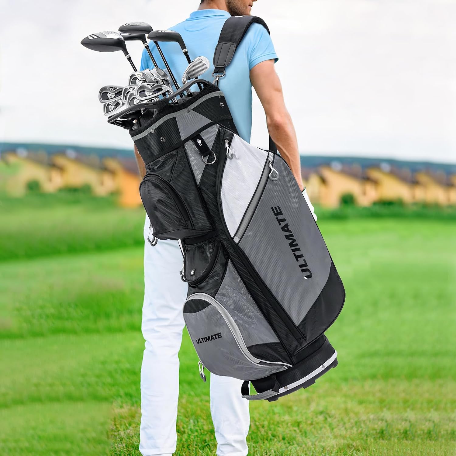 Tangkula Golf Cart Bag, Lightweight Golf Club Bag with 14-Way Dividers Top & Cooler Bag, Waterproof Valuable Pocket, Rain Hood, Carry Handles and Shoulder Strap, Golf Club Cart Bag for Men & Women
