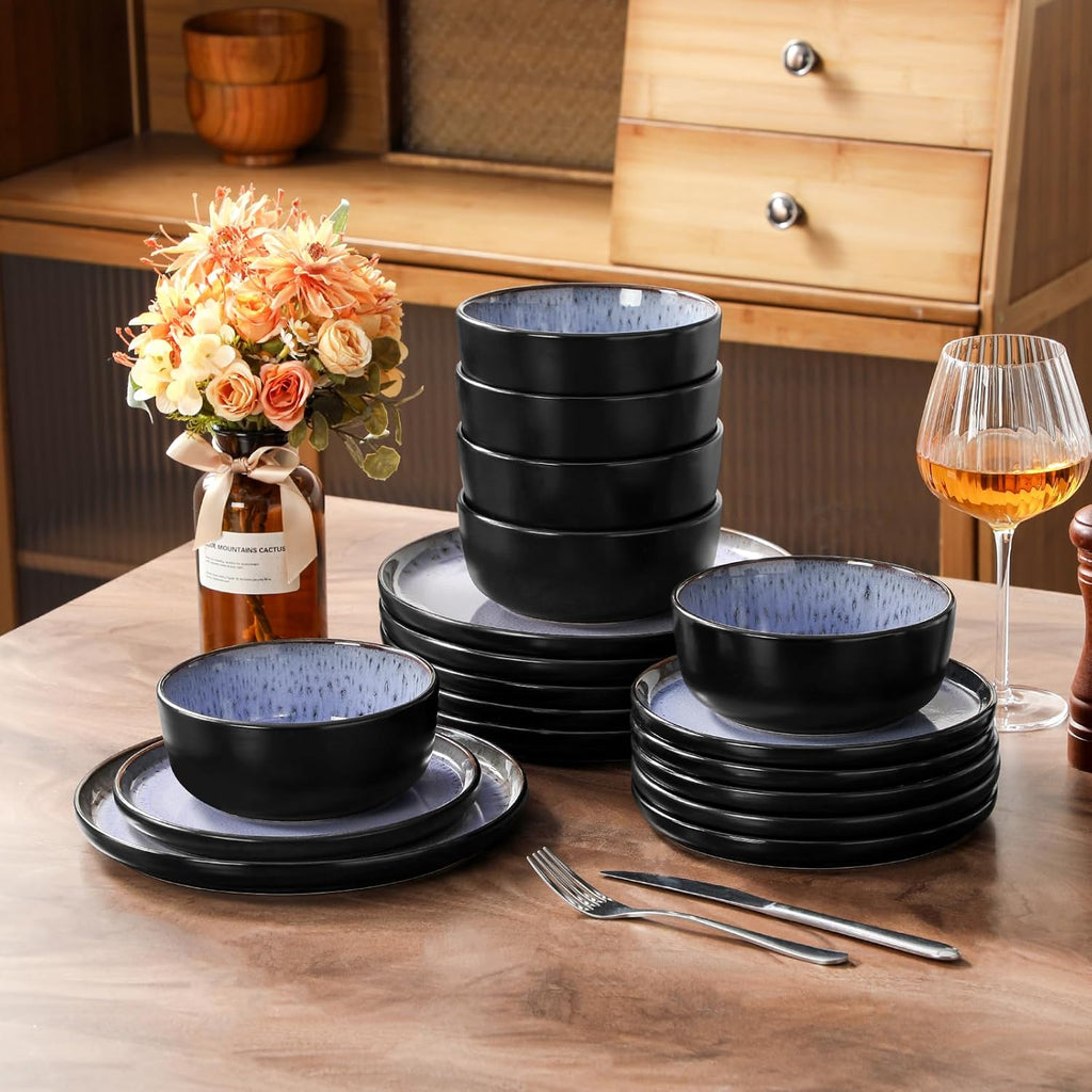 vancasso Plates and Bowls Sets, 24 Pieces Stoneware Dinnerware Sets for 8, Kitchen Dish Set Mircowave and Dishwasher Safe Ceramic Dishware, Purple, Series AMBER