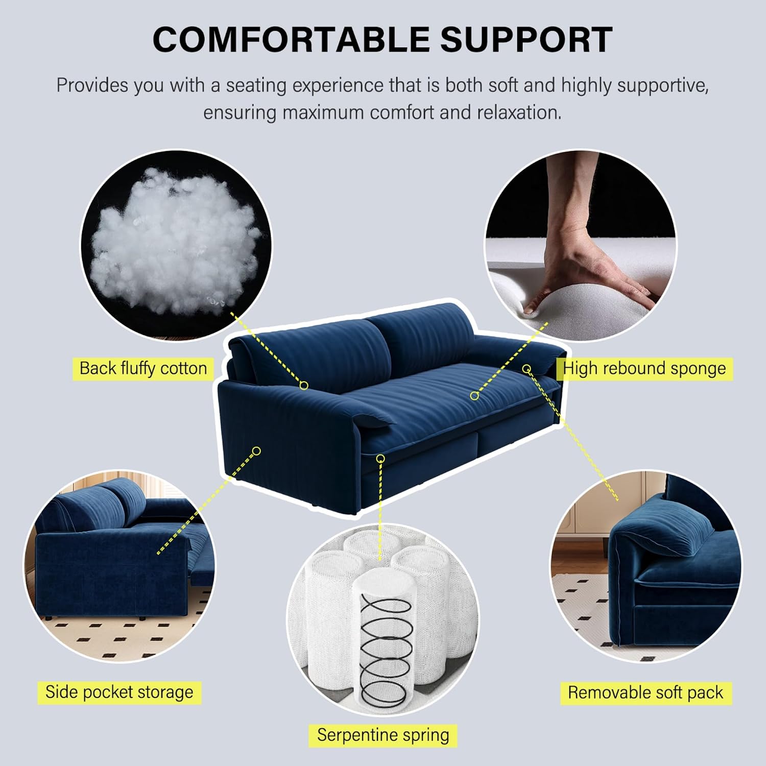 WILLIAMSPACE 66' Queen Pull Out Sofa Bed, 3-in-1 Velvet Convertible Sleeper Sofa Couch with Side Storage, Multi-Functional Loveseat Bed Pull Out Couch for Living Room, Apartment (Blue)