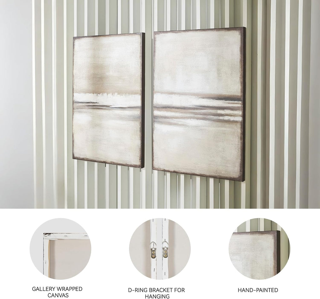 Signature Design by Ashley Brockdunn Modern Rectangular Abstract Hand-painted Wrapped Canvas Wall Art 24 x 36 Inches, Set of 2, Beige & Light Brown