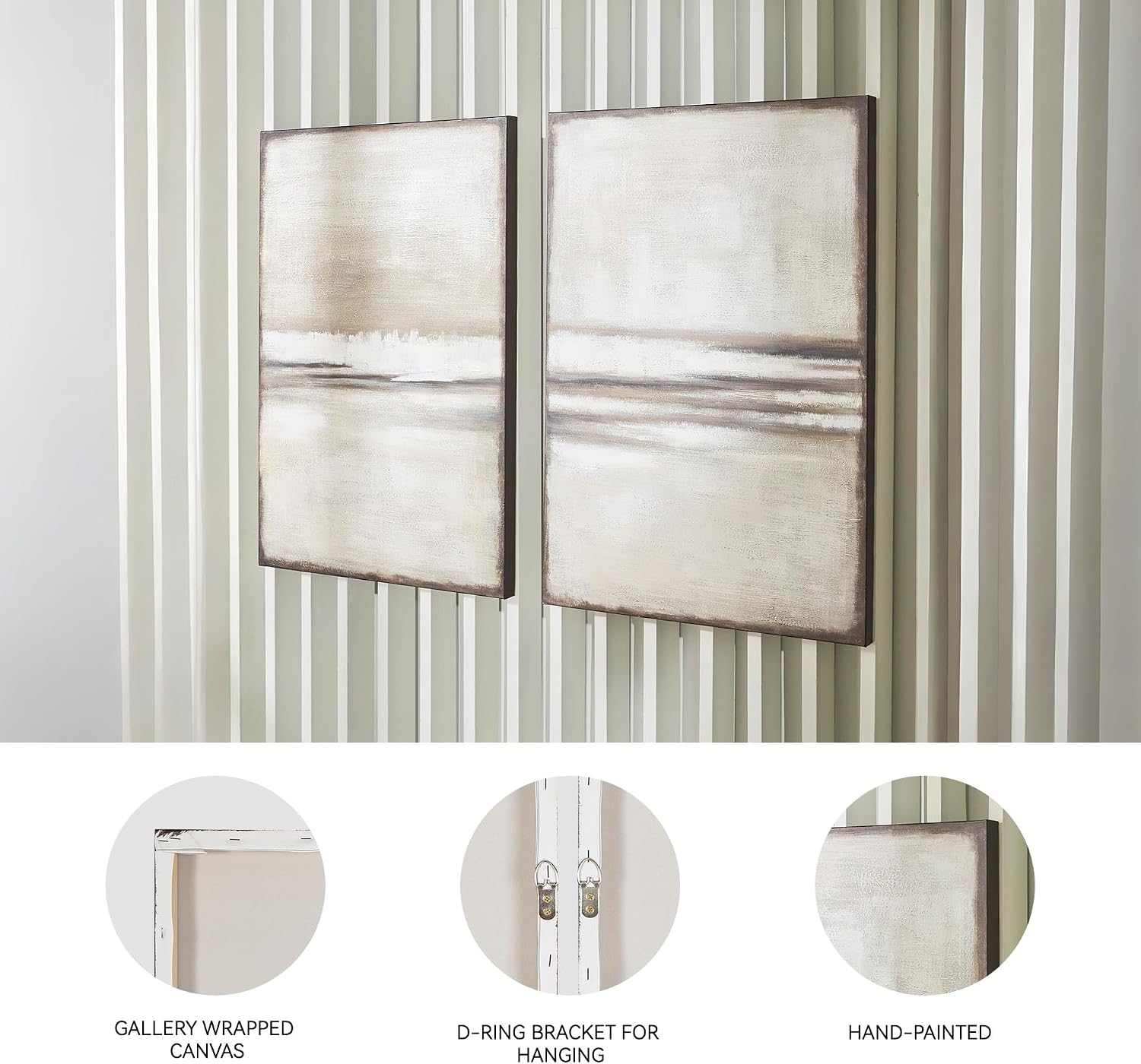 Signature Design by Ashley Brockdunn Modern Rectangular Abstract Hand-painted Wrapped Canvas Wall Art 24 x 36 Inches, Set of 2, Beige & Light Brown