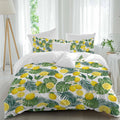 Prime Leader Lemon Leaf Duvet Cover Set Queen Size 4 Pieces Watercolor Lemon Floral Monstera Leaf Bedding Set with Zipper Closure, 1 Comforter Cover 90x92 Inches 1 Flat Sheet & 2 Pillow Cases