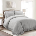Lush Decor Reyna Ruffle Cotton Duvet Cover Set 3 Piece Set Full/ Queen, Light Gray - Queen Size Bedding Set - Gray Duvet Queen- Ruffled Bedding - Coquette Decor