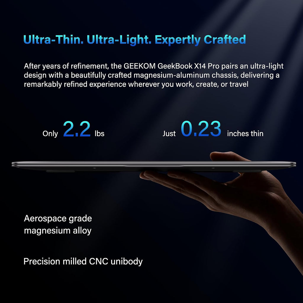 GEEKOM GeekBook X14 Pro Laptop, 2.2lbs Ultra Thin 14' 2.8K OLED Laptop Computer, Ultra 9 185H, 32GB LPDDR5x 7500MHz RAM 1TB SSD, Up to 16 Hour, 2X USB4, Fingerprint, Hub, Copilot, Windows 11 Pro