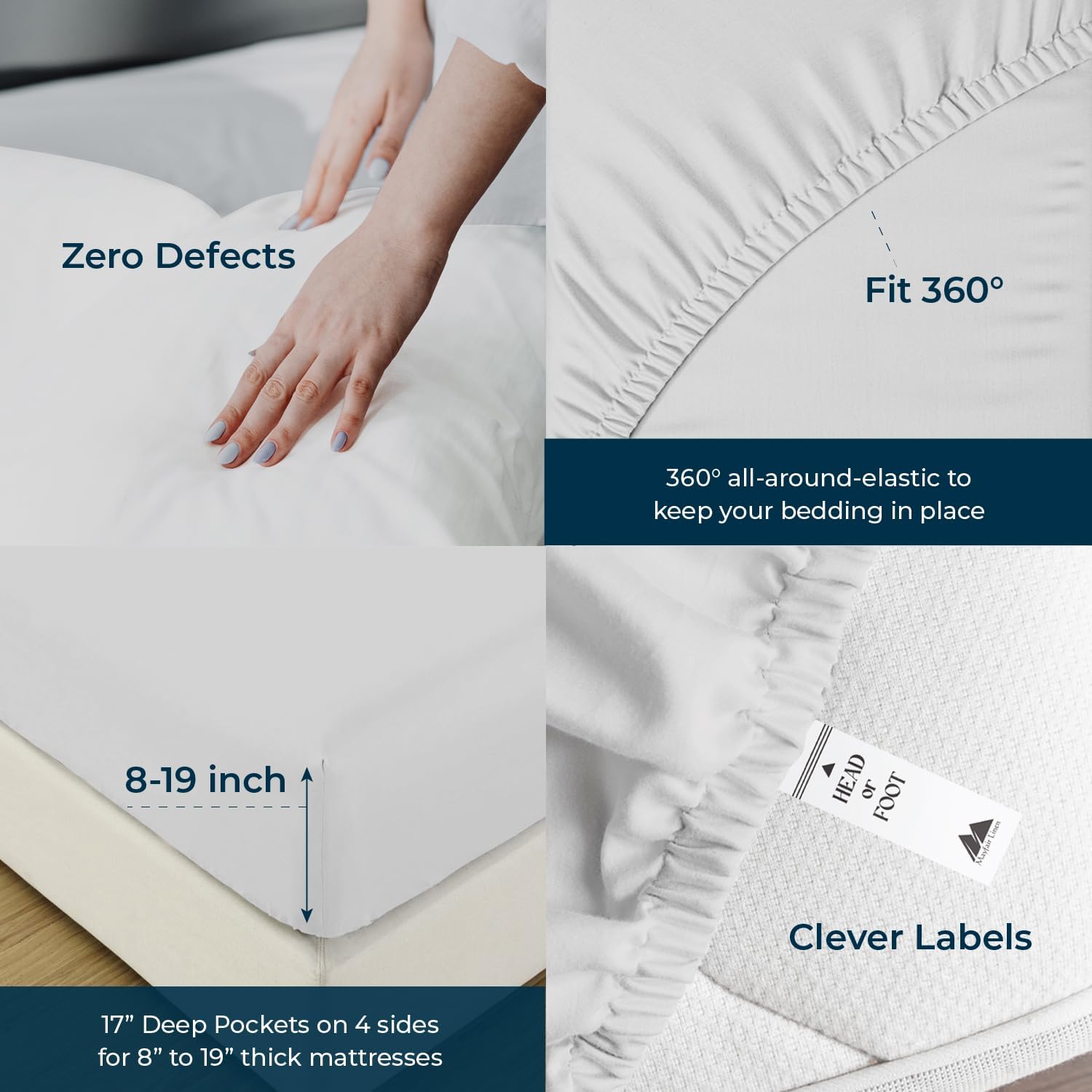 Mayfair Linen 100% Egyptian Cotton Split King Sheets Sets for Adjustable Bed - Luxury 1500 Series Split Top King Sheet Set (5 PC, Light Grey), Cooling & Breathable, Sateen Weave 17' Deep Pocket Sheet