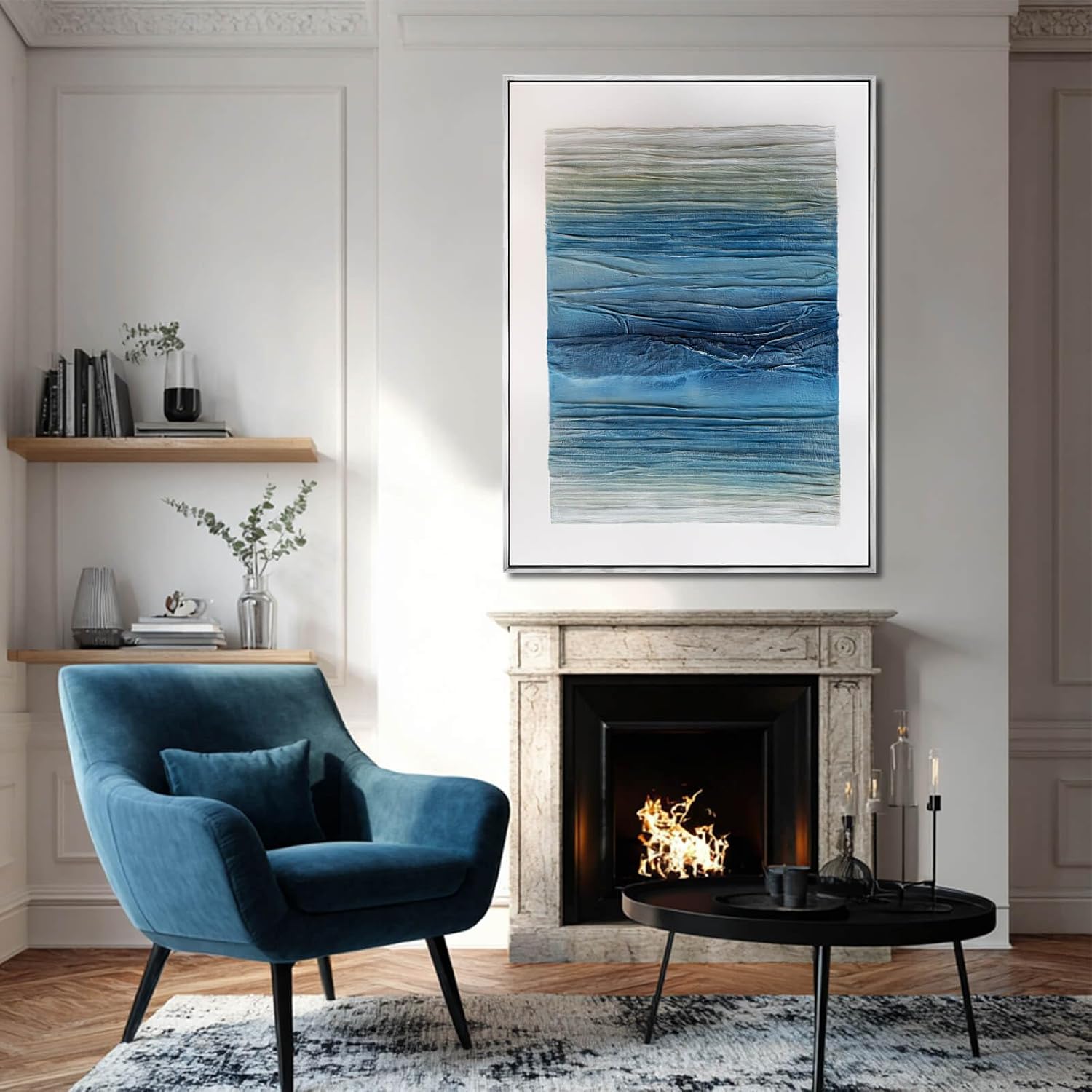 SHEYOYE Blue Canvas Wall Art, 36x48 Hand-Painted Oil Painting, Textured Wall Art, Ready to Hang, for Living Room, Bedroom, Study