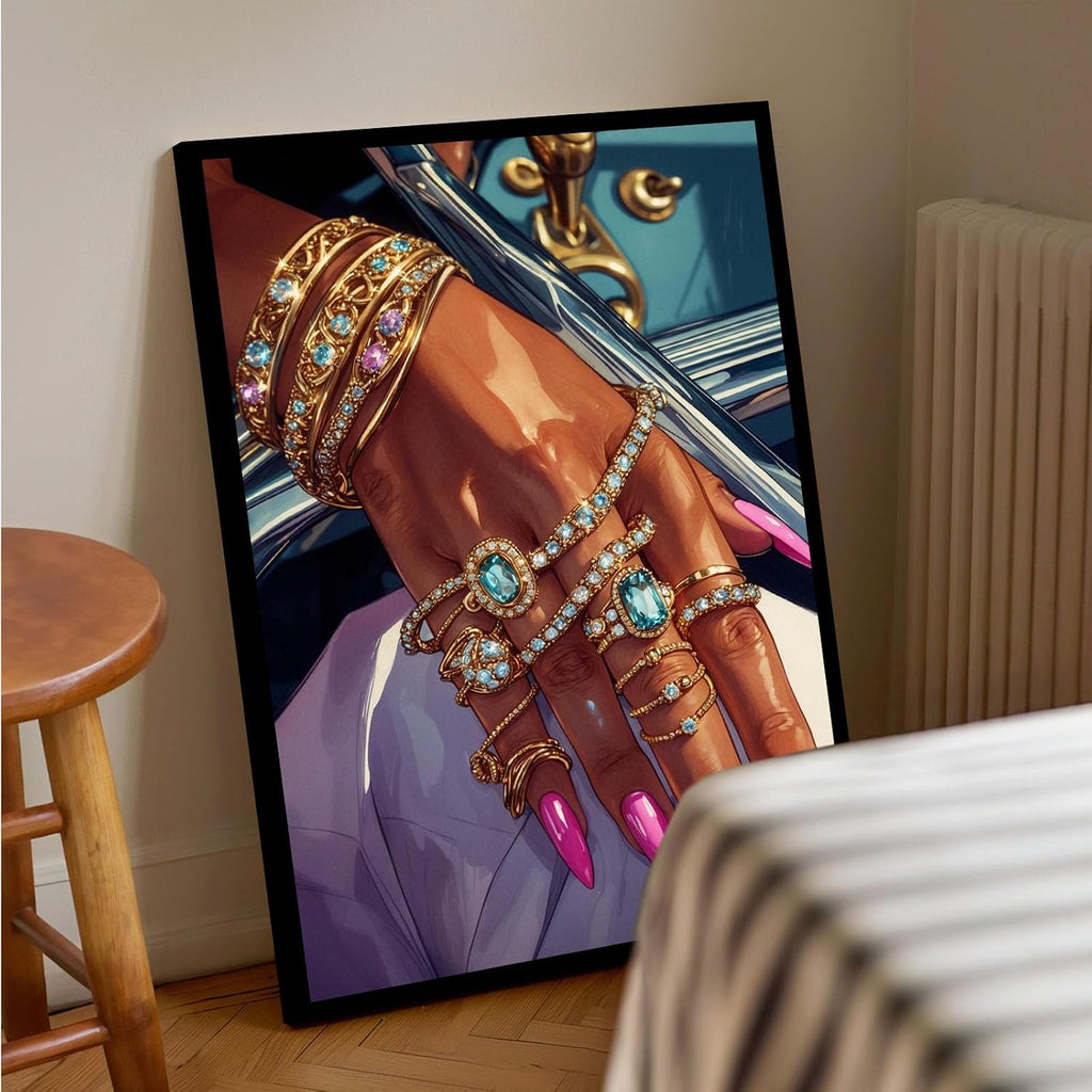 Black woman canvas painting wall black rich woman black girl art print colorful african poster is a good choice for room decoration 24x36in Metal blackFramed