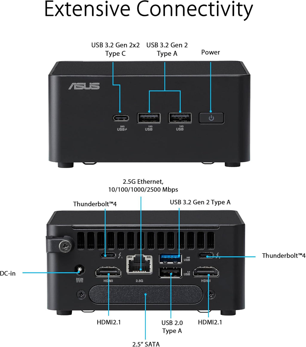 ASUS NUC 14 Pro Slim Barebone with Intel 14th Gen Core 3 100U, Up to 96GB DDR5 RAM, Triple Storage Design, Thunderbolt™ 4, Wi-Fi 6E & Bluetooth 5.3, Toolless Chassis Access, with VESA Mount Included
