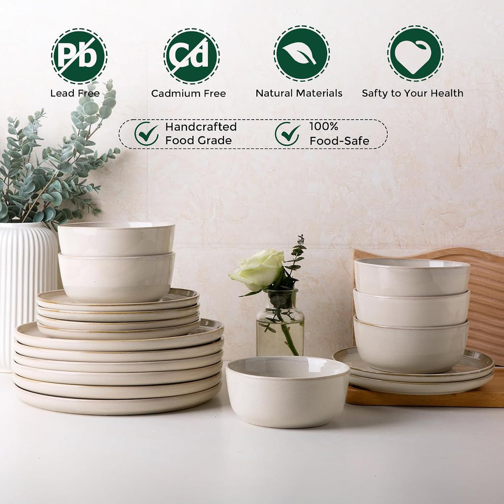 AmorArc Stoneware Dinnerware Sets,Round Reactive Glaze Ceramic Plates and Bowls Sets,Highly Scratch Resistant | Dishwasher & Microwave Safe,Service for 8 Dishes Set (24pc)