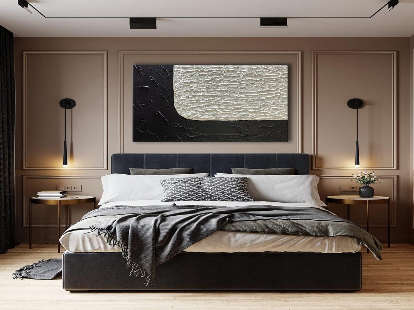 zoinart Large Black and White Textured Wall Art, Abstract Oil Paintings Modern Contemporary Wall Art, Minimalist Artwork for Home Decorations 48x24 Inches