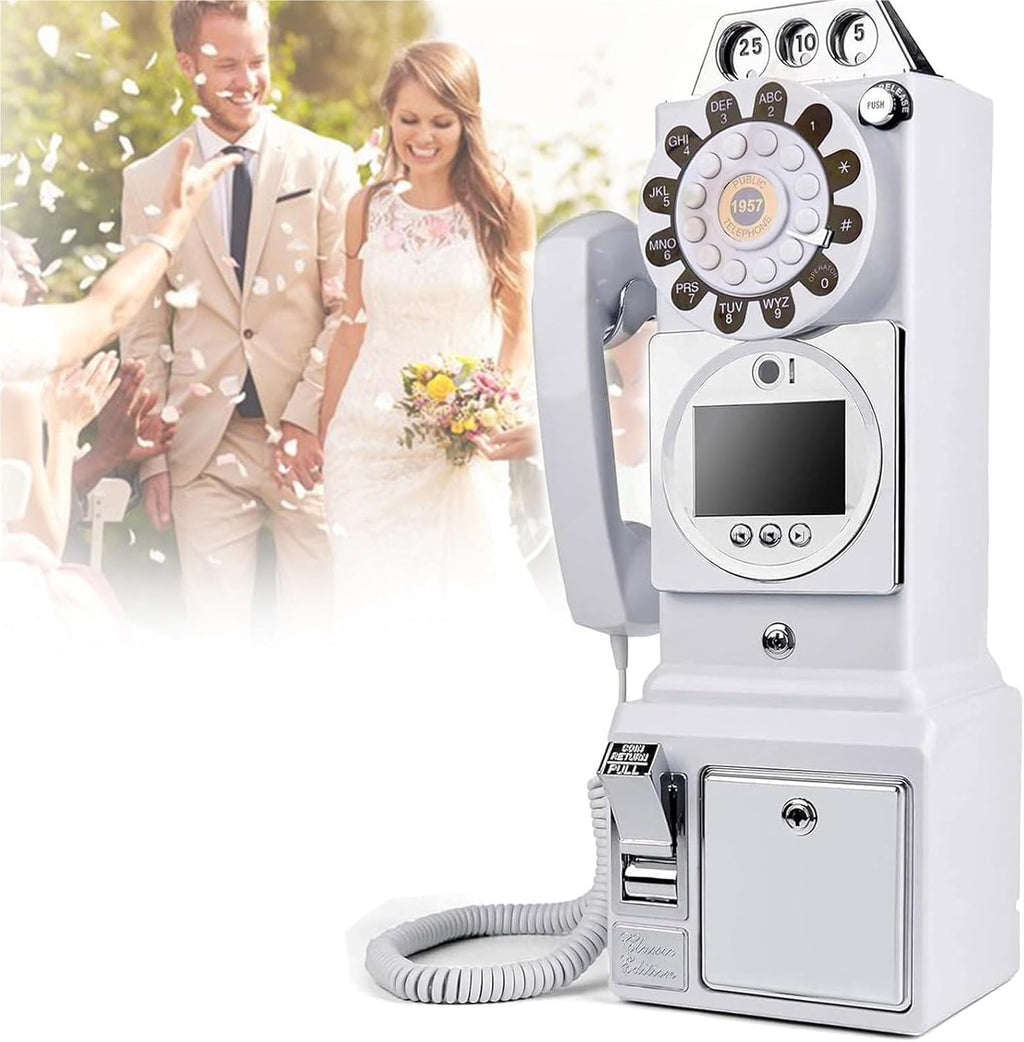 1080p Video Guestbook Wedding Phone,Wedding Phone Guestbook with Lens Recording,32G Memory Card,Retro 1960's Style Audio Guest Book,Creative Wedding Decorations(White)