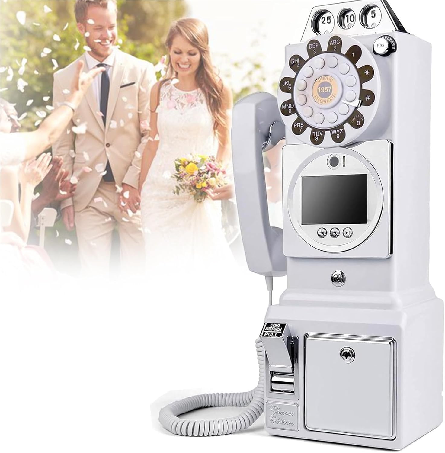 1080p Video Guestbook Wedding Phone,Wedding Phone Guestbook with Lens Recording,32G Memory Card,Retro 1960's Style Audio Guest Book,Creative Wedding Decorations(White)