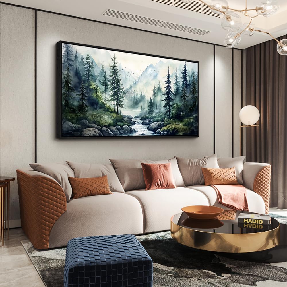 ZUITINGHUA Black Framed Canvas Wall Art For Living Room Large Wall Decor For Office Bedroom Decoration Misty Forest Picture Tree landscape Paintings Artwork Wall Mural Aesthetic Home Decor 30x60 In