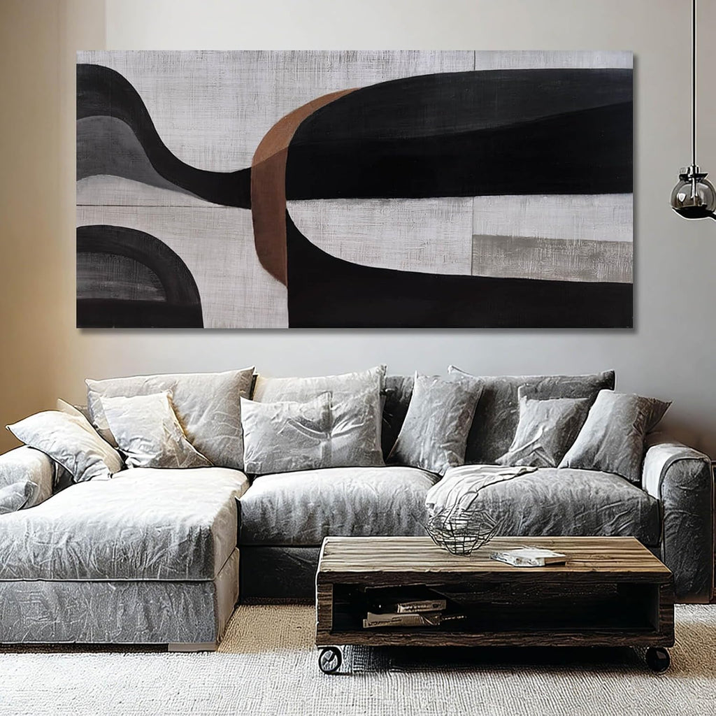 WINKAILIN Large Abstract Black Grey and White Canvas Artwork Modern Geometric Painting for Living Room Bedroom Office Minimalist Wall Decoration 29x58 Inch