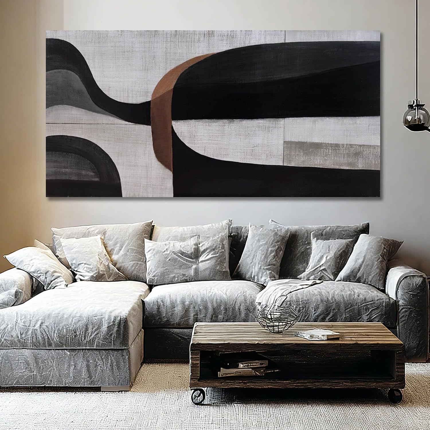 WINKAILIN Large Abstract Black Grey and White Canvas Artwork Modern Geometric Painting for Living Room Bedroom Office Minimalist Wall Decoration 29x58 Inch