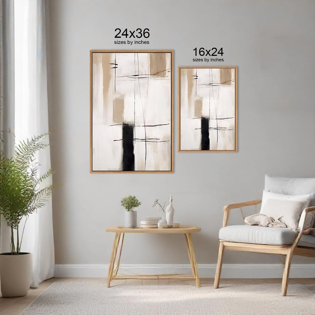 FWIEXA Modern Abstract Canvas Wall Art Set of 3, Framed Neutral Wall Decor, Large Black White Wall Painting, Beige Cream 24x36 Inch Prints Artworks for Living Room, Bedroom, Dining Room, Office