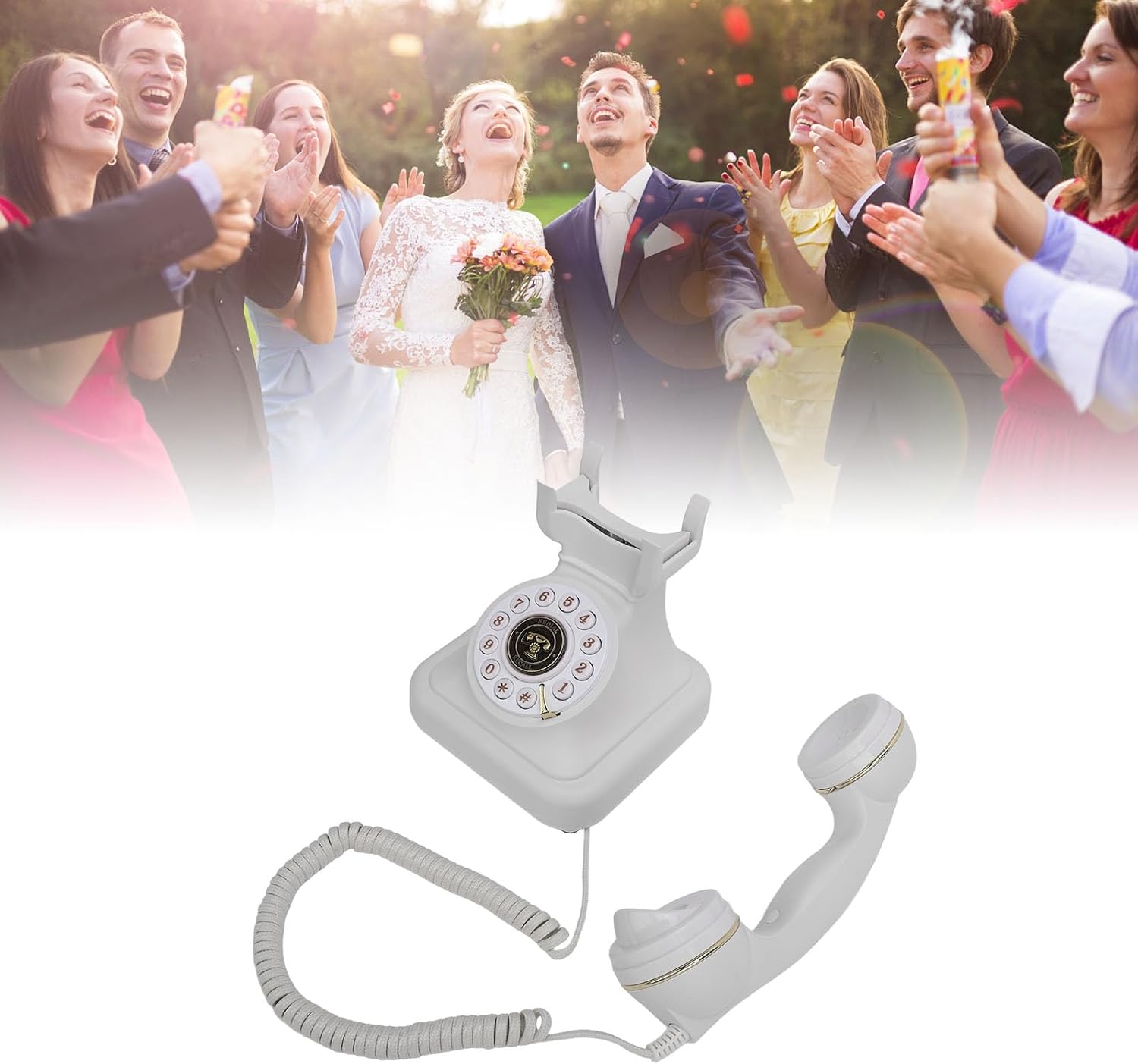 Wedding Recorder Audio Guestbook, Antique Telephones with Recording Function Retro Keypad Phone, 8G Capacity Audio Messages Telephone Record (White)