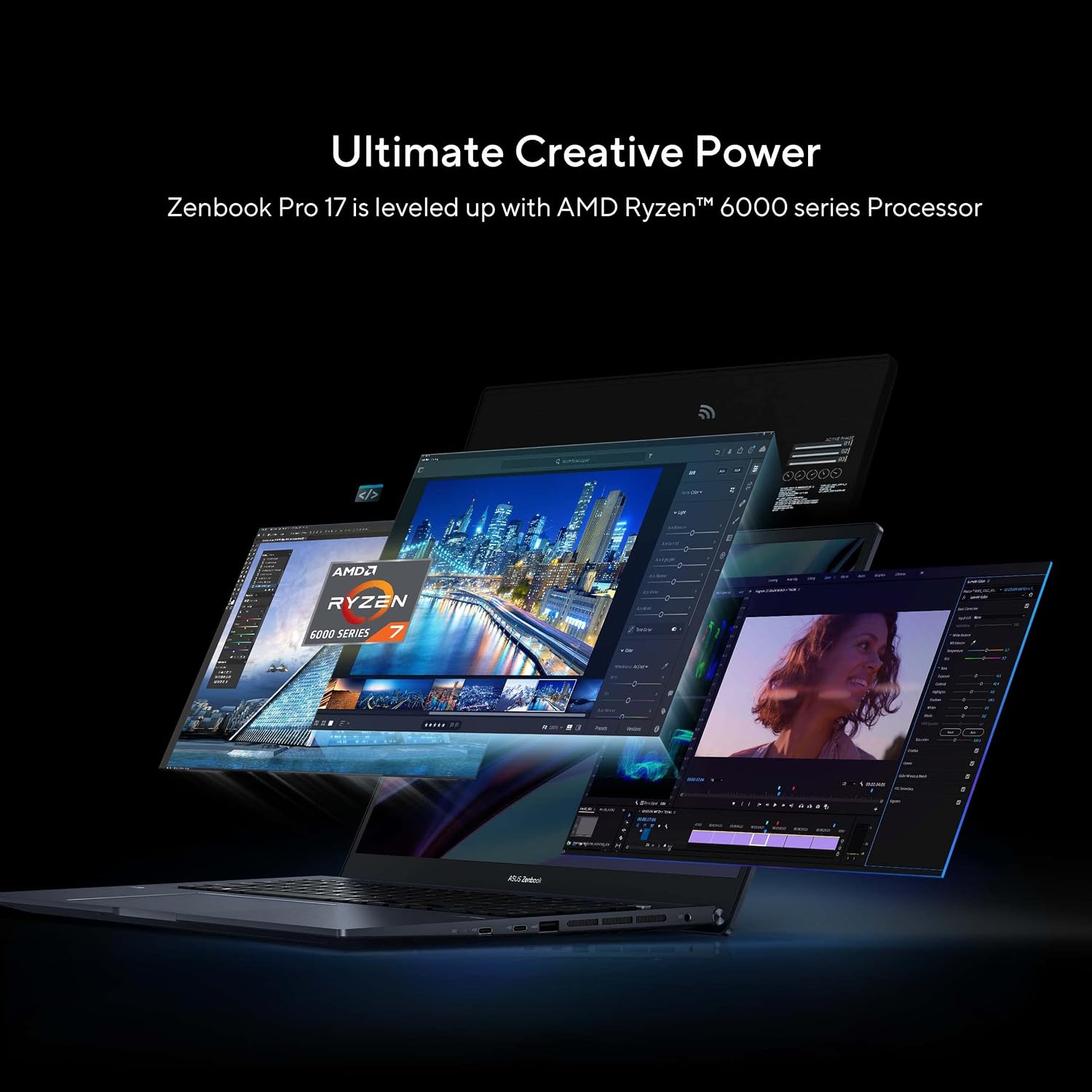 ASUS Zenbook Pro 17 Laptop, 17.3' Pantone Validated Display, AMD Ryzen 7 6800H CPU, AMD Radeon Graphics, 8GB RAM, 512GB SSD, WiFi 6E, Windows 11 Home, Tech Black, UM6702RA-DB71