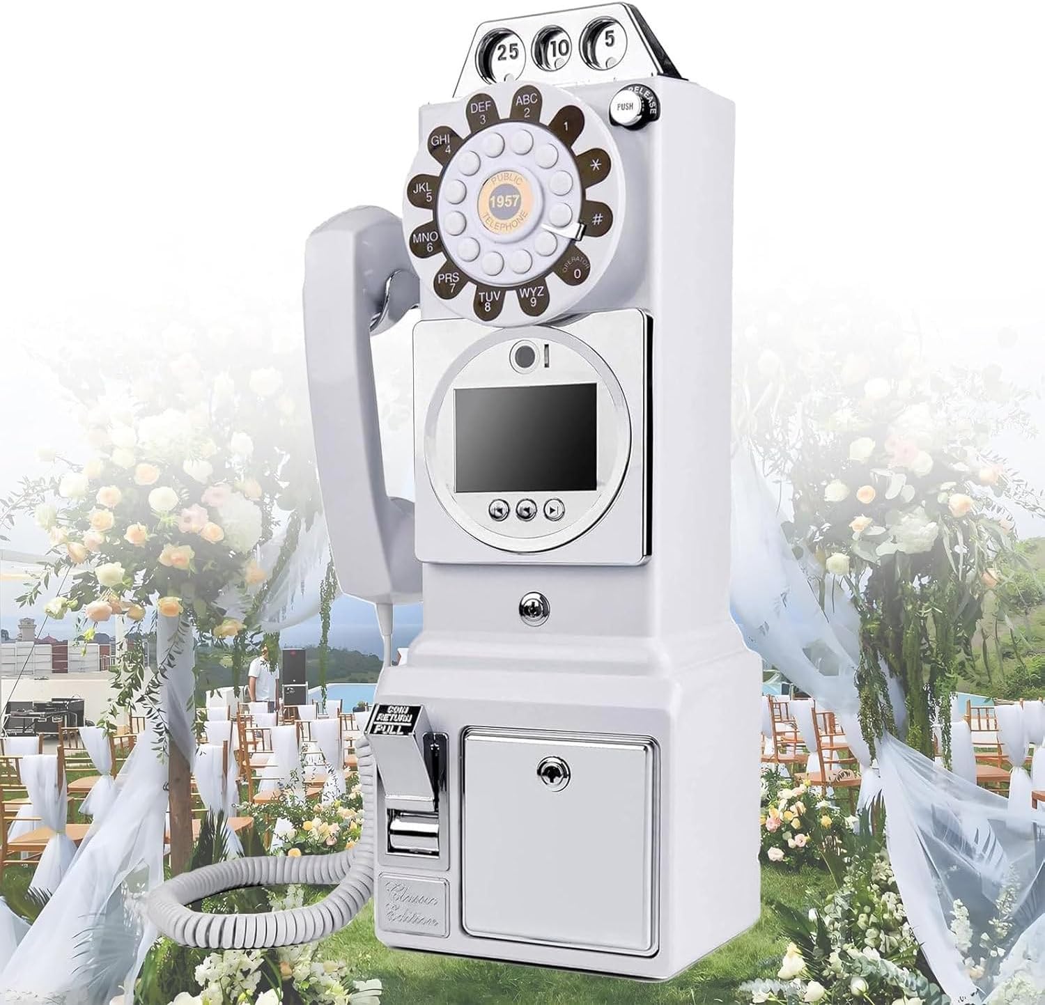 32G 64G New Audio Video Guestbook, 1080P Video Guestbook Wedding Phone, SD Card Customized Video Audio Guest Book with Lens Recording, Retro 1960's Style Vintage Audio Guest Book,White-32G