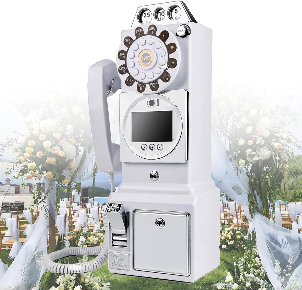 32G 64G New Audio Video Guestbook, 1080P Video Guestbook Wedding Phone, SD Card Customized Video Audio Guest Book with Lens Recording, Retro 1960's Style Vintage Audio Guest Book,White-64G