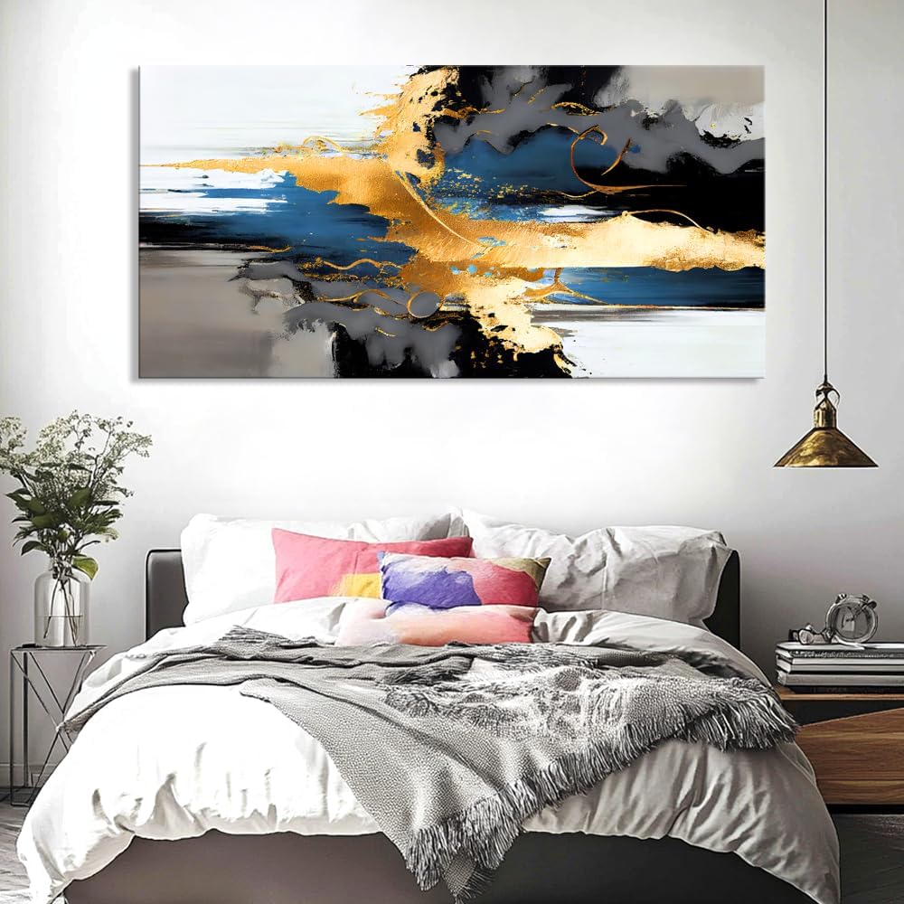 Wall Art Abstract Wall Art Prints Canvas Painting Black Yellow Blue Modern Large Artwork for Living Room Bedroom Office Home Decor 40'x79' with Framed
