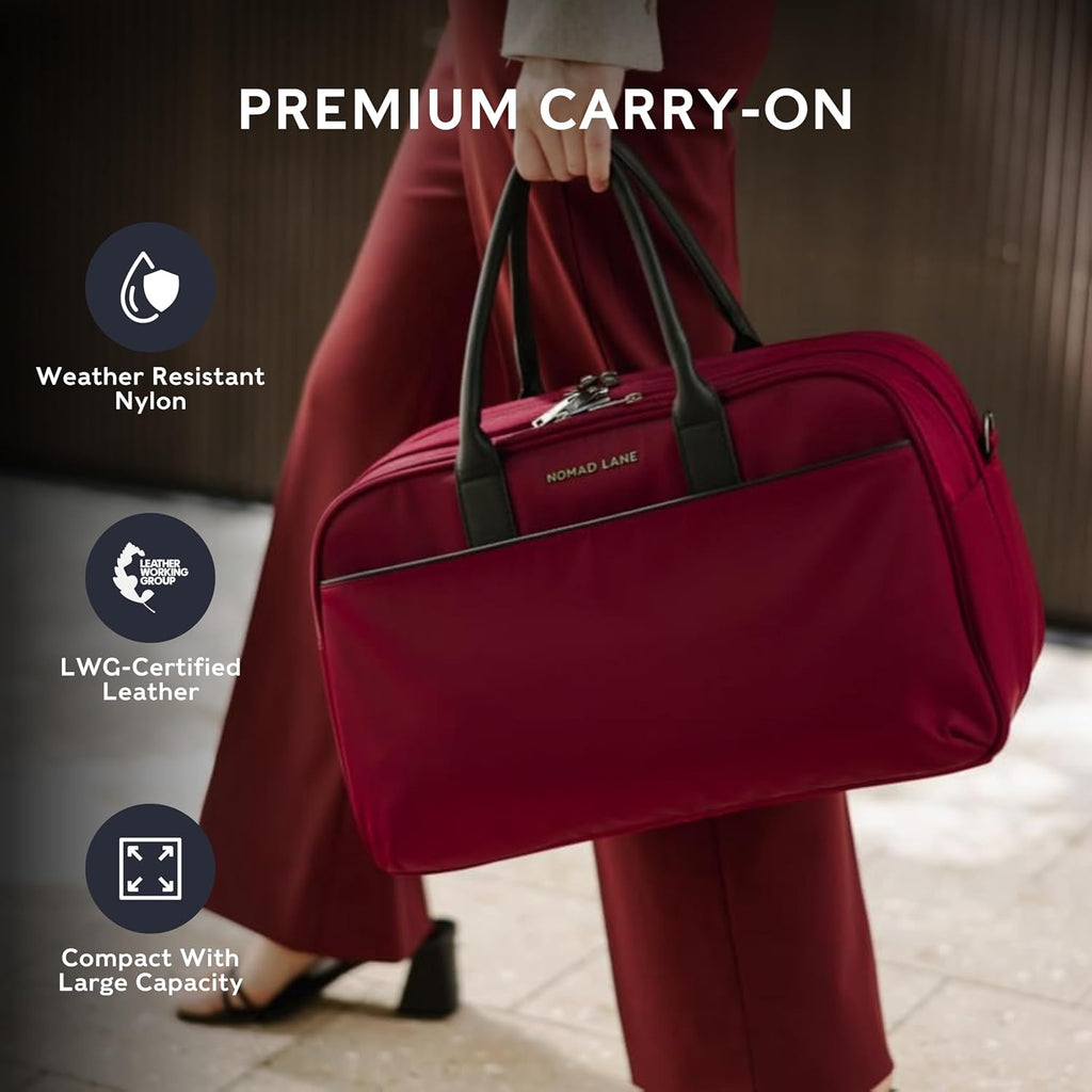 Nomad Lane Carry-On Luggage Duffel Bag, Durable & Lightweight Suitcase. Bento Bag, Personal Item Weekender Travel Bag for Men & Women, Bordeaux Berry