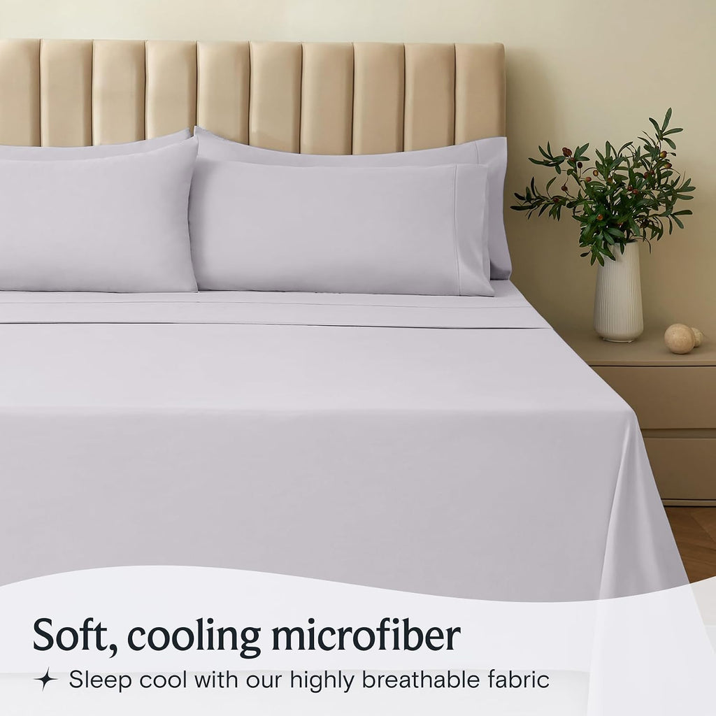 LuxClub 4 PC Sheet Set Bed Sheets Deep Pockets 16' Eco Friendly Wrinkle Free Cooling Machine Washable Hotel Bedding Silky Soft - Dove Gray Full (Pack of 4)