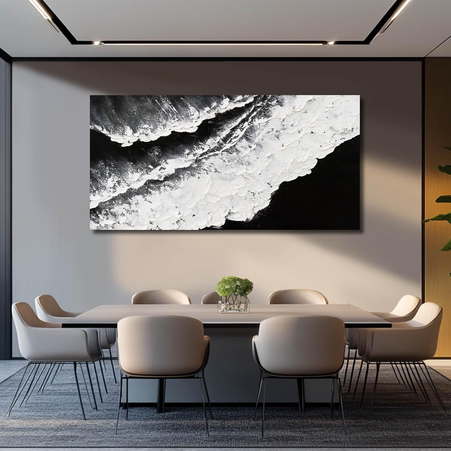 NBAODAN Abstract Wall Art Modern Artwork White Canvas Pictures Large Painting Textured Art 29'x58' Black Office Wall Decor Home Decorations for Living Room