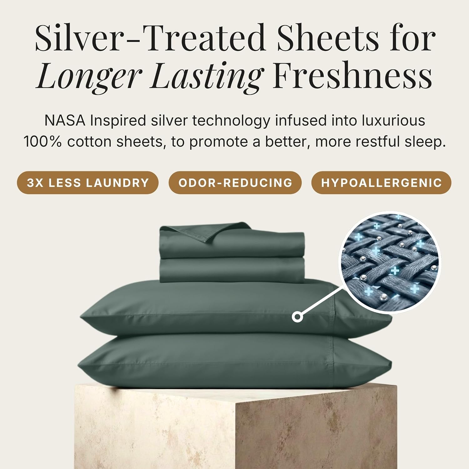 Miracle Made Breathable Cotton Bed Sheets, 4-Piece Set – Silver-Treated, Soft and Cool-to-the-Touch Lightweight Bedding Designed for Hot Sleepers – Queen Size, Sage Green