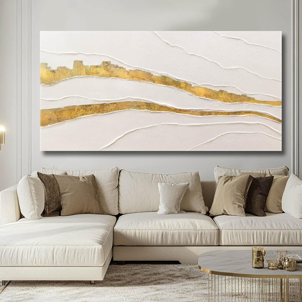 VAYIMDH Canvas Abstract Art White Large Wall Decorations for Living Room Gold Foil Abstract Wall Hanging Oil Painting for Office 29'x 58' Home Decor