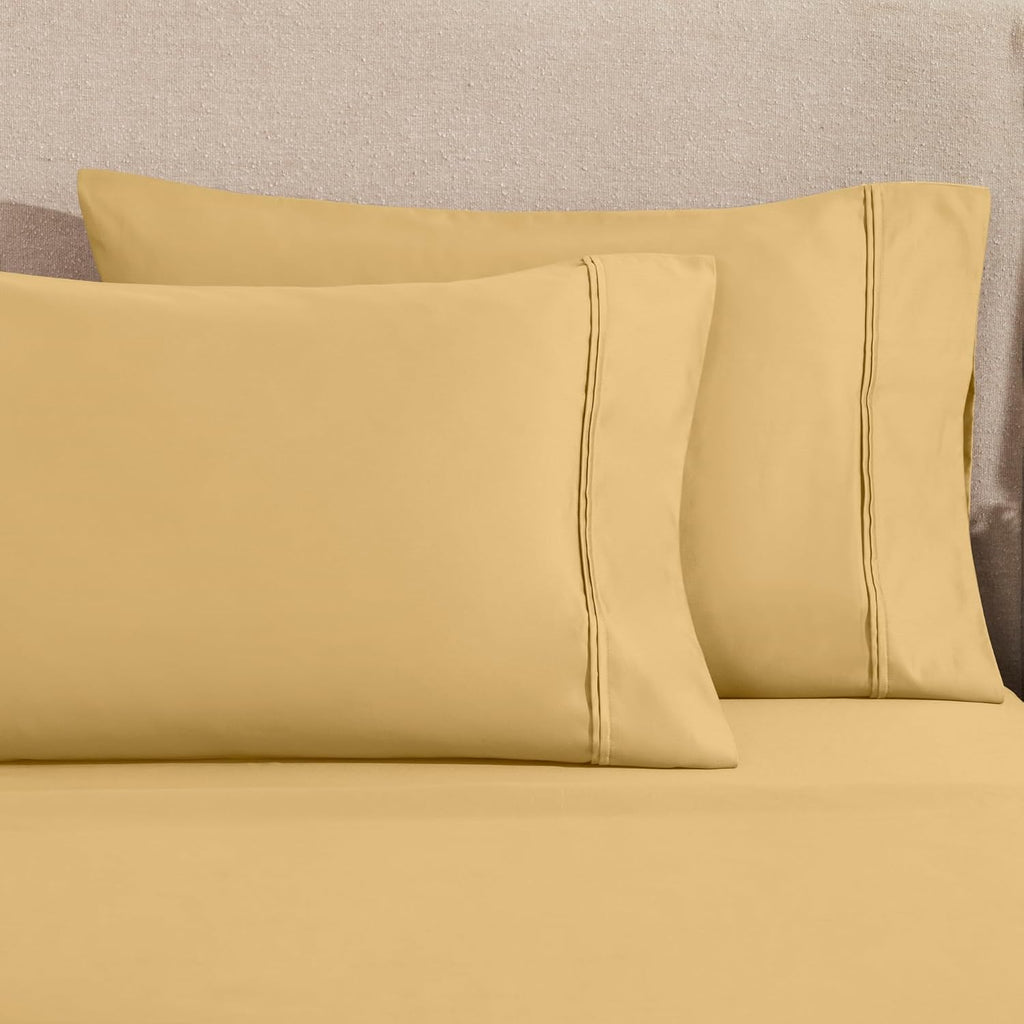 Superior 1200 Thread Count Egyptian Cotton Sheet Set, Bedroom Sheets, Modern Home Essentials, Luxury Bedding, 1 Elastic Deep Pocket Fitted Bed Sheet, 1 Flat Sheet, 2 Pillowcases, King, Gold