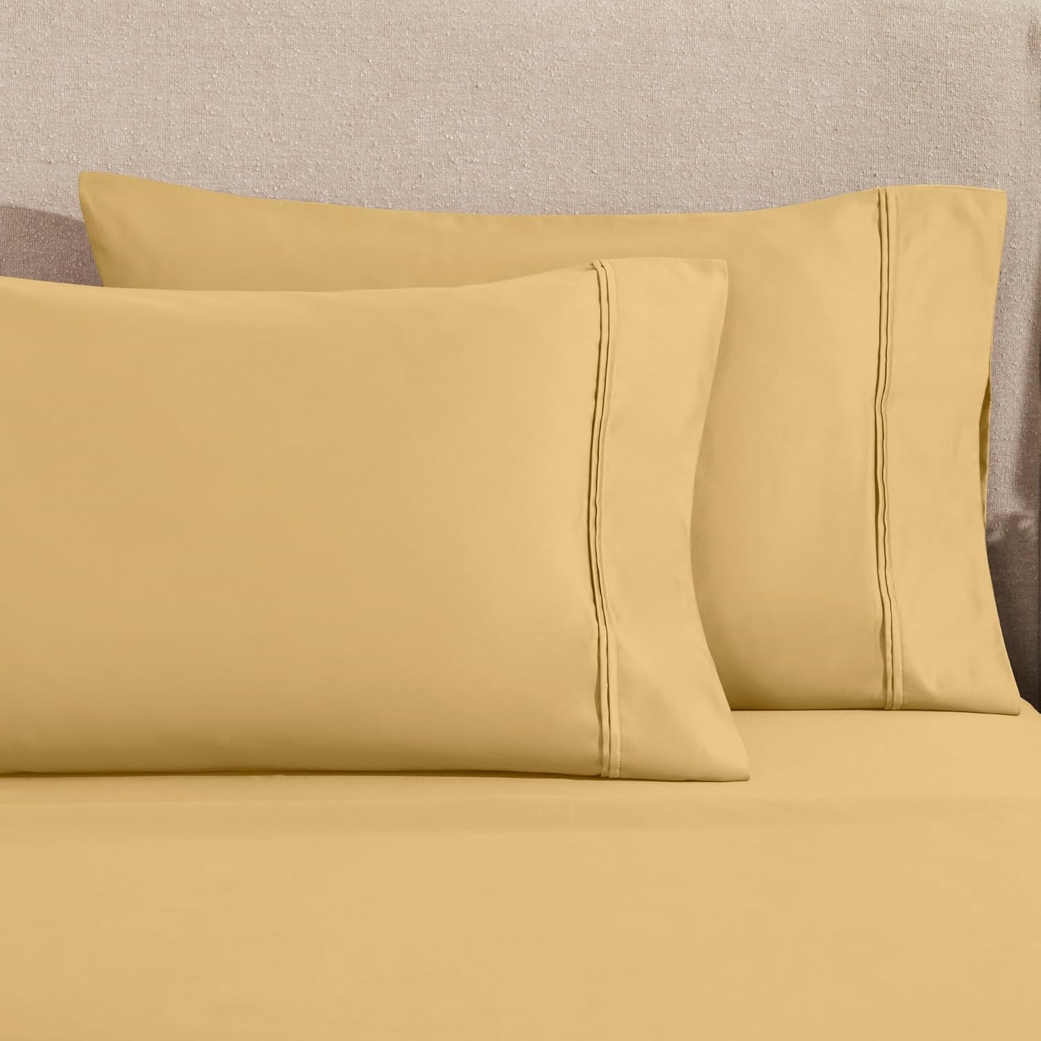 Superior 1200 Thread Count Egyptian Cotton Sheet Set, Bedroom Sheets, Modern Home Essentials, Luxury Bedding, 1 Elastic Deep Pocket Fitted Bed Sheet, 1 Flat Sheet, 2 Pillowcases, King, Gold
