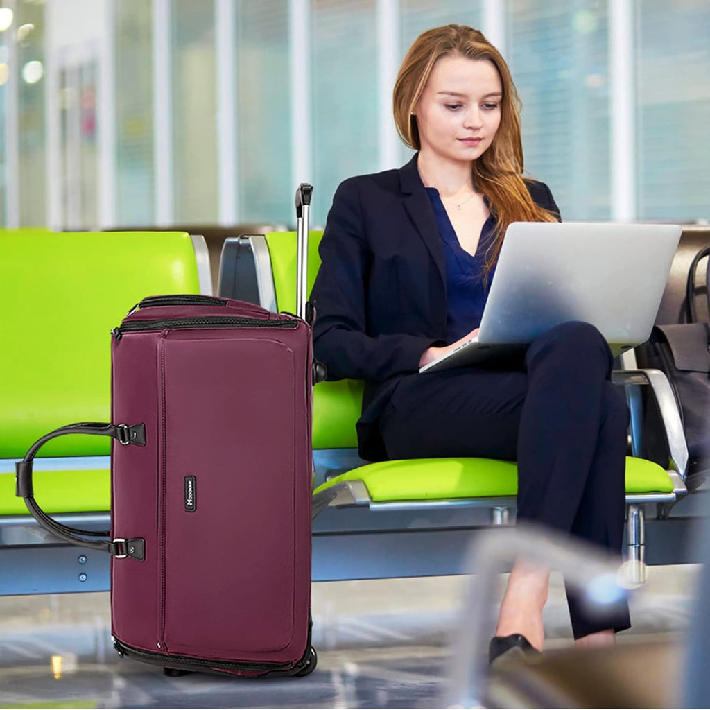 Modoker Rolling Garment Bags, Large Garment Duffle Bag with Wheels, 3 in 1 Garment Suit Luggage Bag for Women Men Business Travel Weekender, Red