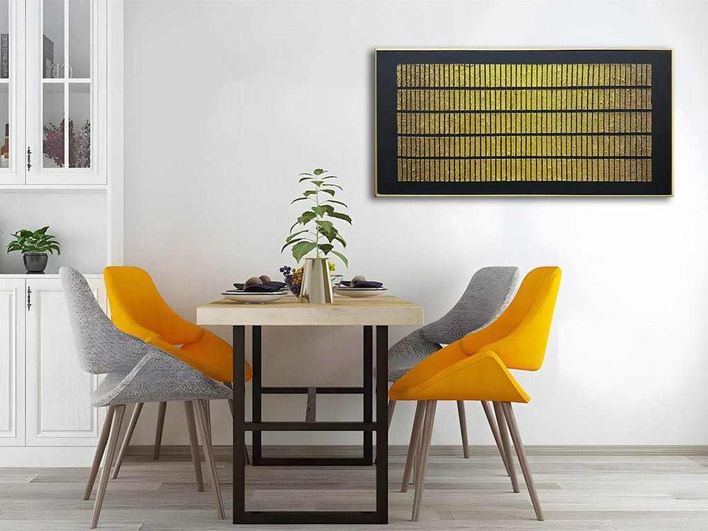 zoinart Black and Gold Textured Wall Art with Dense Golden Array Blocks, 24x48 inch Contemporary Minimalist Gold Framed Artwork Wall 24x48 Inch Metal Wall Art