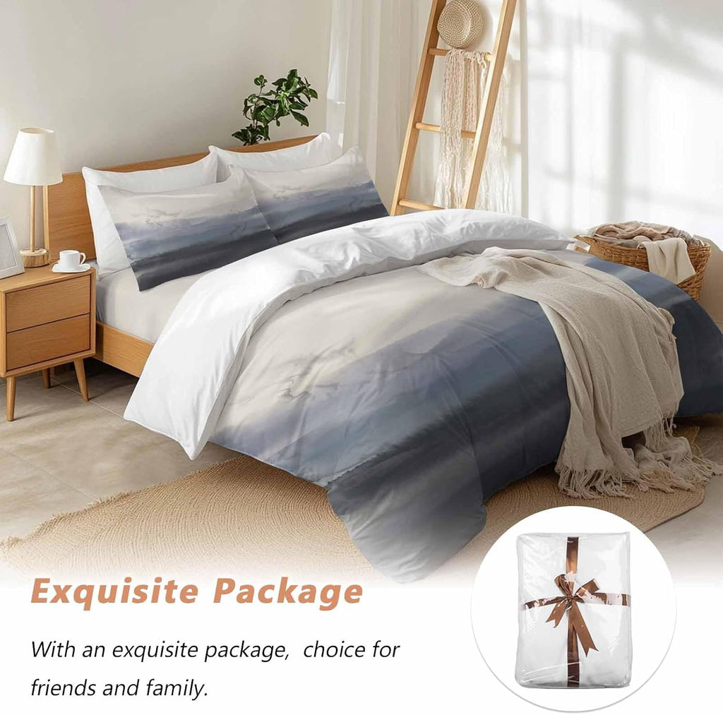 Natural Landscape Duvet Cover Set Queen Size 4 Pieces Pastoral Mountain Country Cloud Field Gradient Color Bedding Set with Zipper Closure,1 Comforter Cover 92x106 Inches 1 Flat Sheet & 2 Pillow Cases