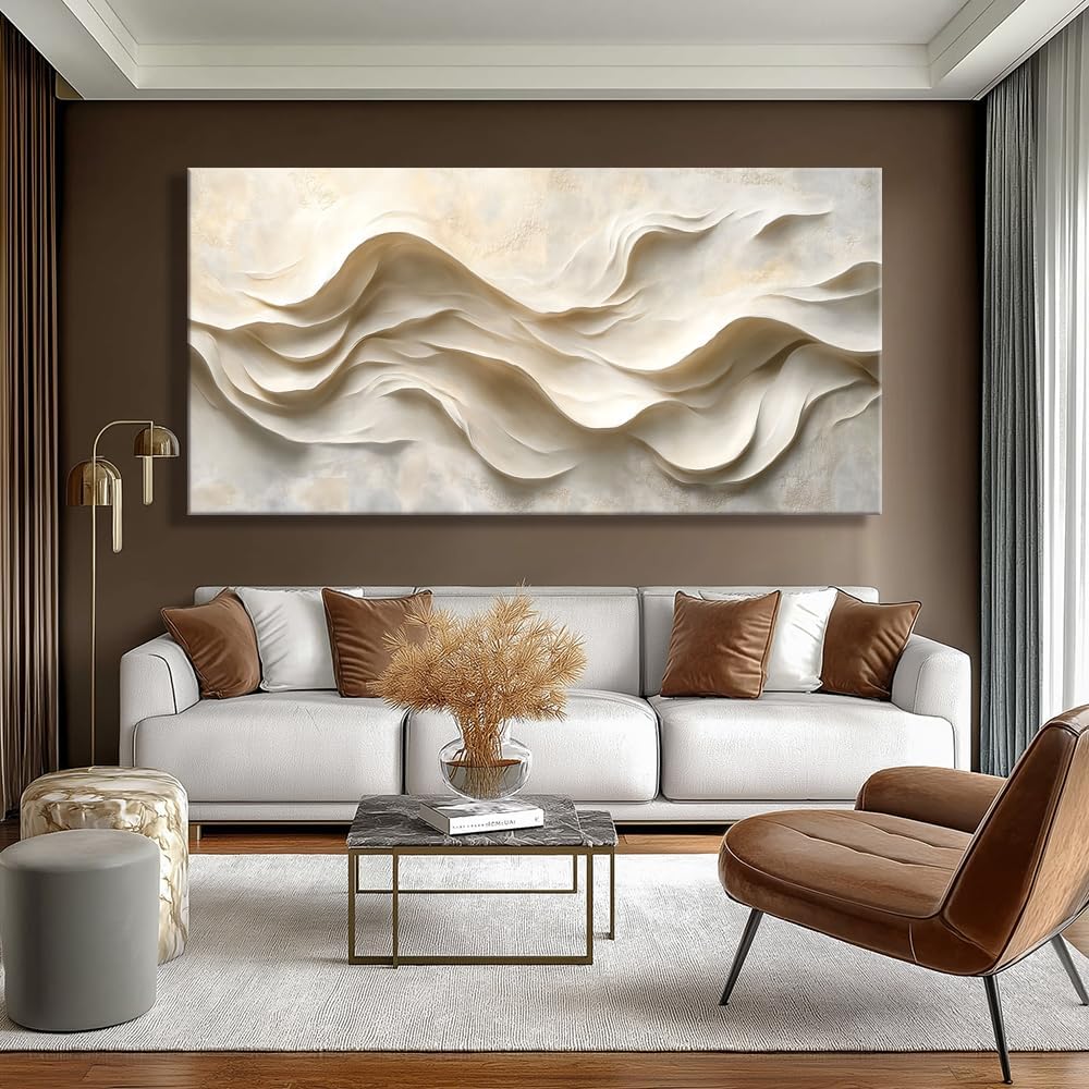 Beige Black and White Flowing Fabric Wall Art for Living Room Canvas Painting Prints Artwork Family Bedroom Office Decor