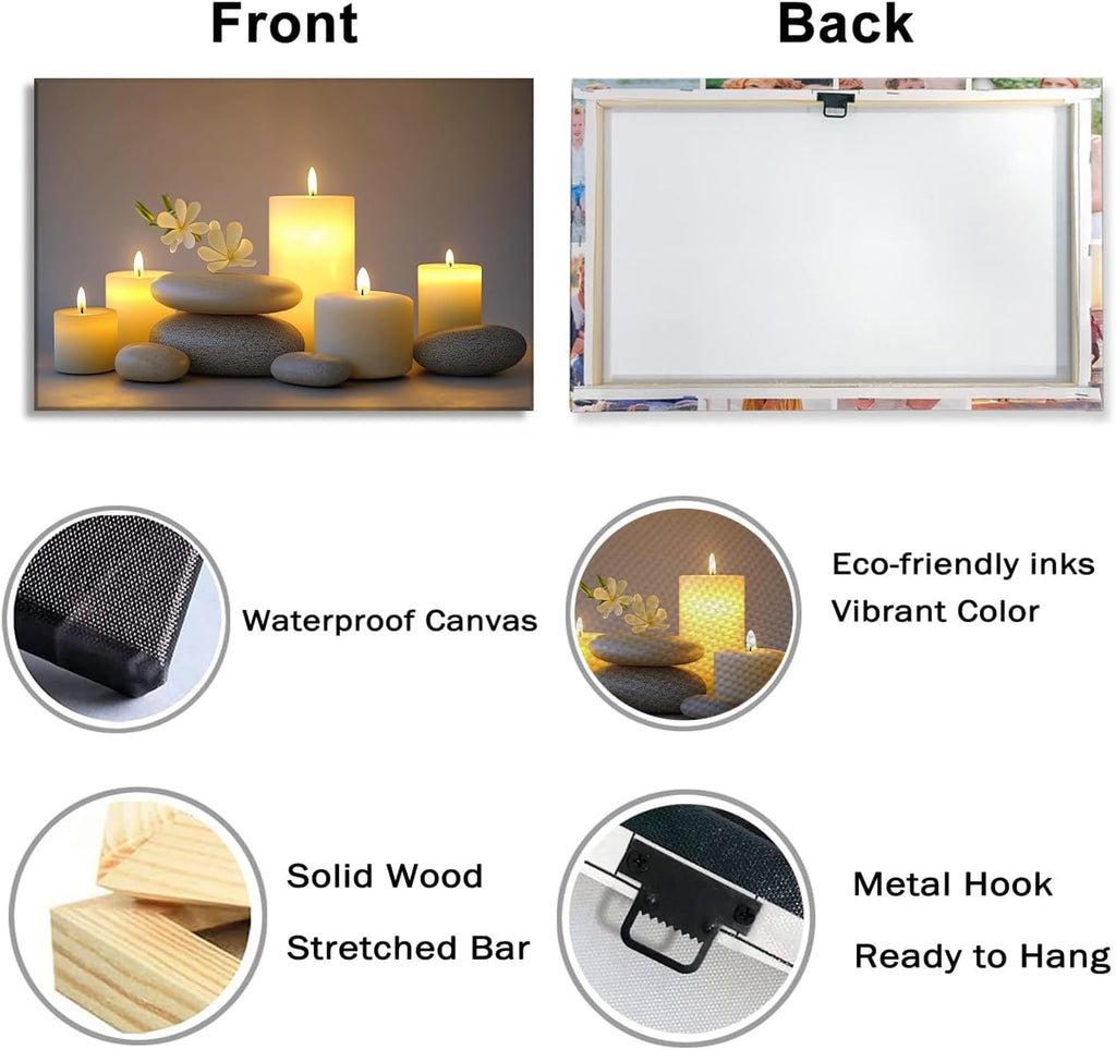 Large Zen Canvas Wall Art SPA Stones with Candle Picture Bathroom Decor Framed Black Posters Still Life Painting Meditation Spiritual Prints for Walls Ready to Hang - 28.00'x42.00'