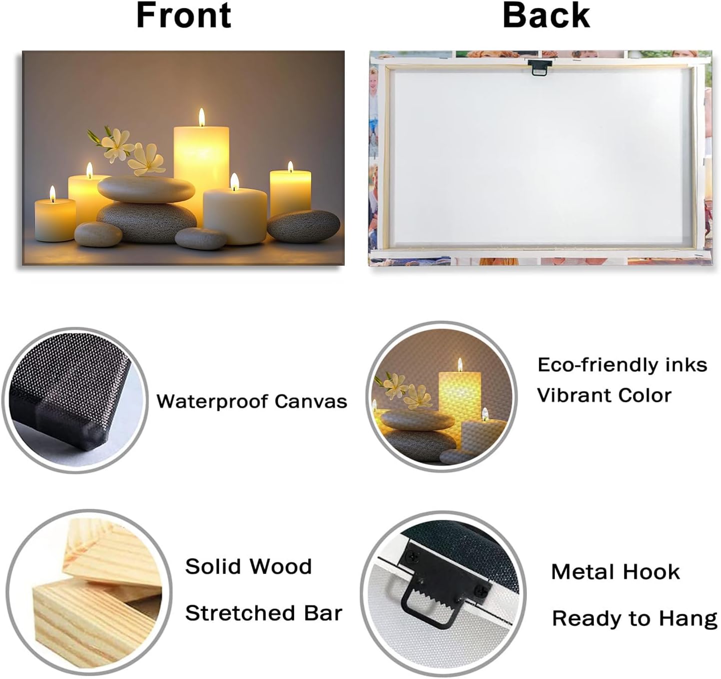 Large Zen Canvas Wall Art SPA Stones with Candle Picture Bathroom Decor Framed Black Posters Still Life Painting Meditation Spiritual Prints for Walls Ready to Hang - 28.00'x42.00'