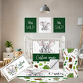 Terwex Personalized Baby Crib Set, 5 Pcs Baby Boy Crib Bedding Set, Custom Name Green Elephant Baby Crib Bedding Set Neutral, Double Layer Flannel Nursery Bedding Set, Infant Toddler Customized Gift