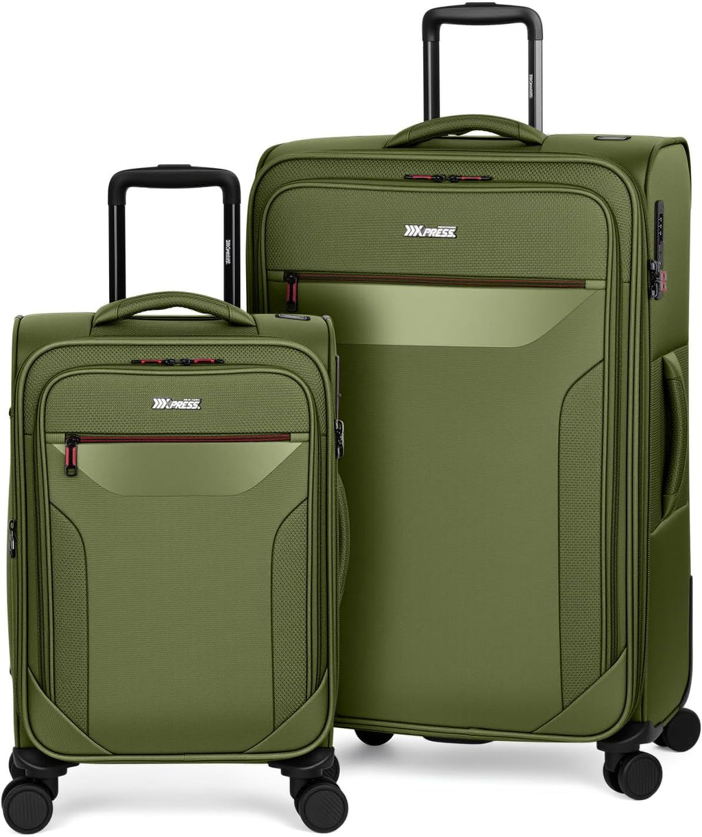2PCS Set（22in/32in）Softside Luggage Sets w/ Spinner Wheels,Expandable 20% Luggage w/TSA LOCK,Upright Spinner Softshell,Lightweight Durable Rolling Travel Luggage Set for Men/Women（Green,22in/32in）