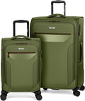2PCS Set（22in/32in）Softside Luggage Sets w/ Spinner Wheels,Expandable 20% Luggage w/TSA LOCK,Upright Spinner Softshell,Lightweight Durable Rolling Travel Luggage Set for Men/Women（Green,22in/32in）