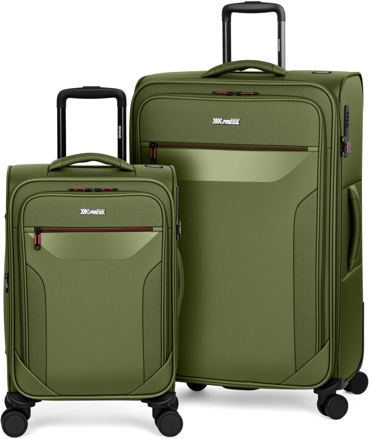 2PCS Set（22in/32in）Softside Luggage Sets w/ Spinner Wheels,Expandable 20% Luggage w/TSA LOCK,Upright Spinner Softshell,Lightweight Durable Rolling Travel Luggage Set for Men/Women（Green,22in/32in）