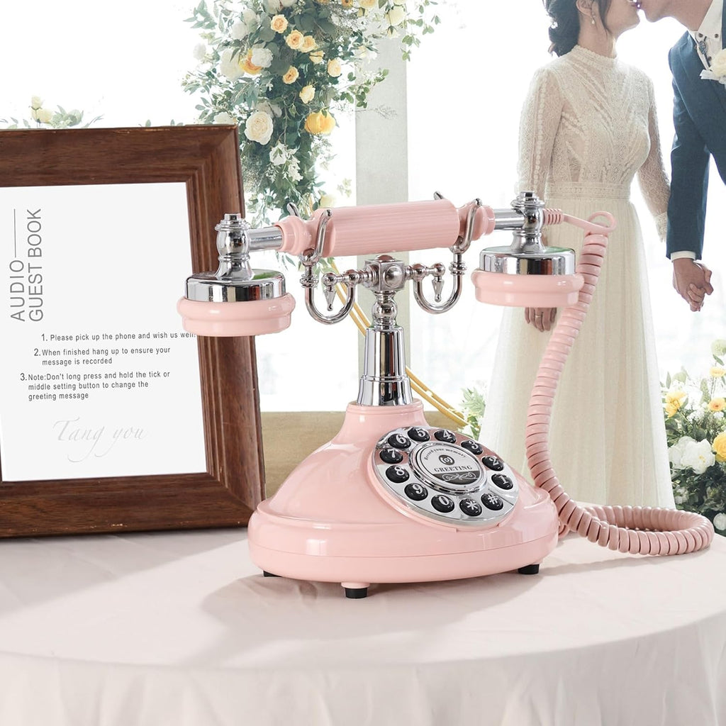 Audio GuestBook Telephone,Audio Guest Book Wedding Phone,Vintage and Retro Style Audio Guestbook, A Personal and Convenient Way,for Weddings, Birthdays, Anniversaries (Color : Pink)