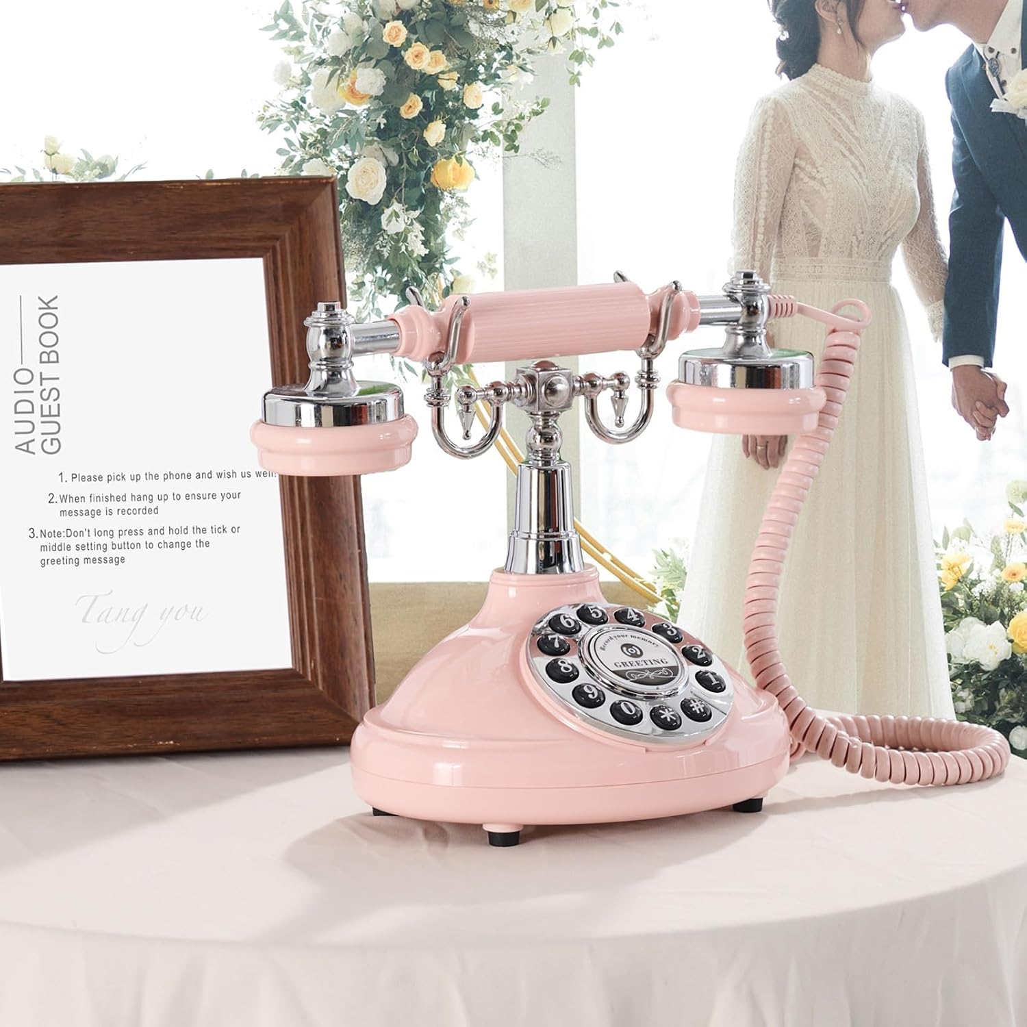 Audio GuestBook Telephone,Audio Guest Book Wedding Phone,Vintage and Retro Style Audio Guestbook, A Personal and Convenient Way,for Weddings, Birthdays, Anniversaries (Color : Pink)