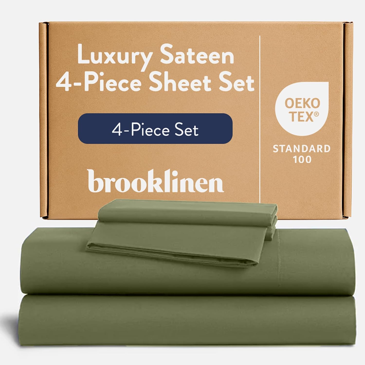 Brooklinen Luxury Sateen 4 Piece Sheet Set - 100% Cotton Bed Sheets, Soft & Durable King Size Sheet Set in Fresh Moss, Oeko-TEX Certified Bedding Set, 1 Fitted Sheet, 1 Flat Sheet, 2 Pillowcases