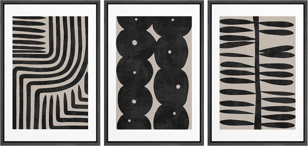 SIGNLEADER Framed Canvas Print Wall Art Set Geometric Black Paint Stroke Patterns Abstract Shapes Illustrations Modern Art Decorative Contemporary for Living Room, Bedroom, Office - 16'x24'x3 BLACK