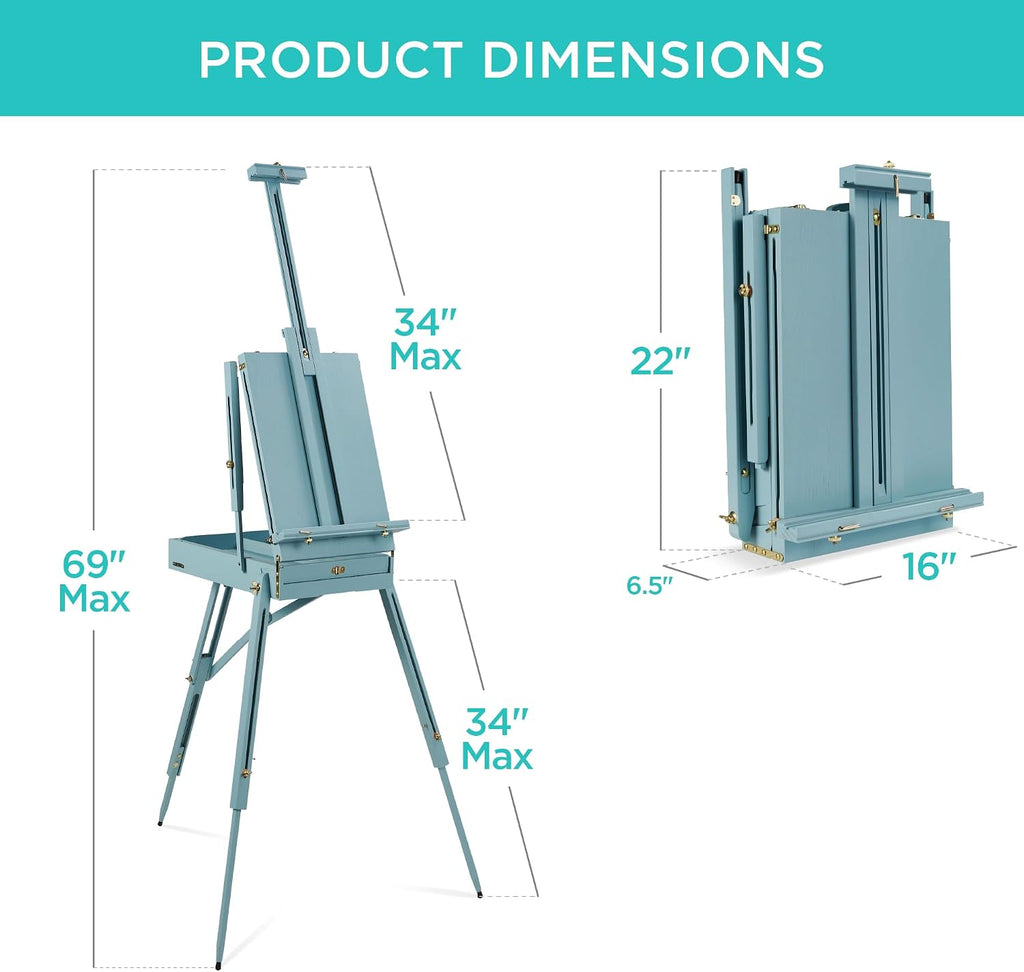 Best Choice Products Art Easel for Painting, Portable Wooden Adjustable Artist Tripod with Sketch Box, 32-Piece Art Set with Acrylic Paints, Brushes, Canvases & Palette - Blue