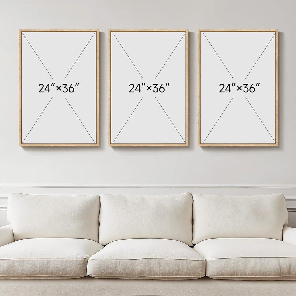 Large Framed Abstract Neutral Wall Art for Living Room, 3 Piece Black and White Beige Modern Canvas Prints Artwork for Walls, Minimalist Mid Century Painting Wall Decor Hallway Dining Room, 24x36 Inch