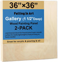 Falling in Art 2 Pack Unfinished Wooden Canvas Panels, 36x36 Gallery Birch Wood Panels Kit, 1 1/2' Deep Art Cradle Boards for Acrylic Painting, Pouring and Burning