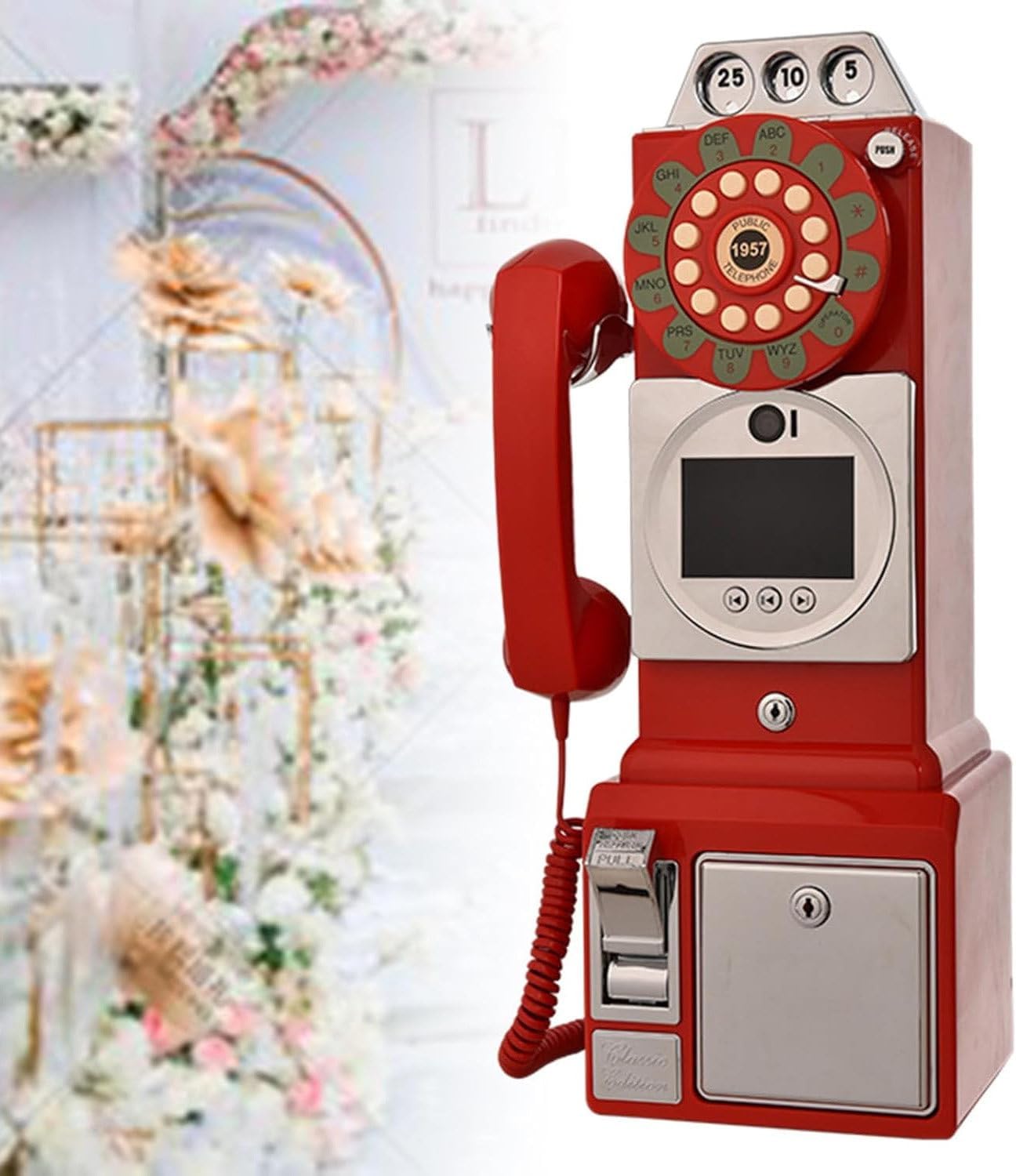 Video Audio Guest Book Phone, Audio Guest Book Wedding Phone Guestbook Easy to Use & Fun Engagements Anniversaries Baby Showers Graduation Record Personalized Audio Messages Wall Mounting,Red-64G